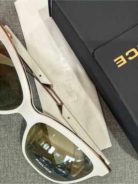 Police White Sunglasses with Gold Accents and brown Lenses